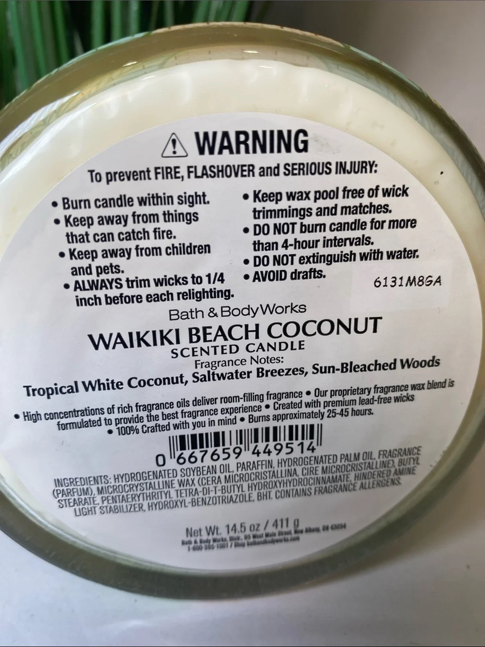 Bath & Body Works “Waikiki Beach Coconut” New 3 Wick Candle